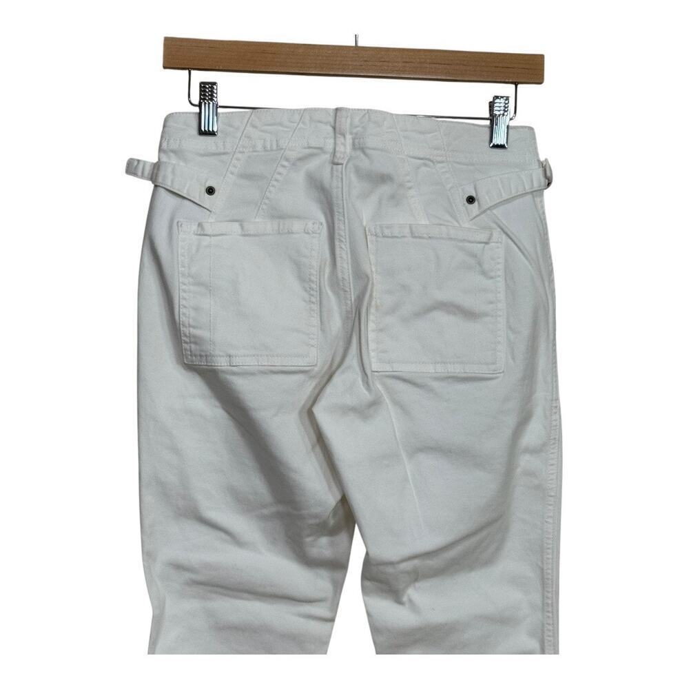 Anthropologie Cropped Pants Womens Sz 26 White Slight Flare Belted Utility Chino - Picture 5 of 8
